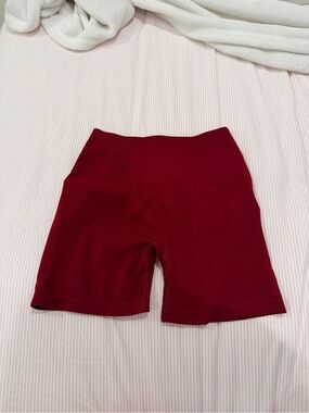 Alphalete High-Waist Wine Red Bike Shorts